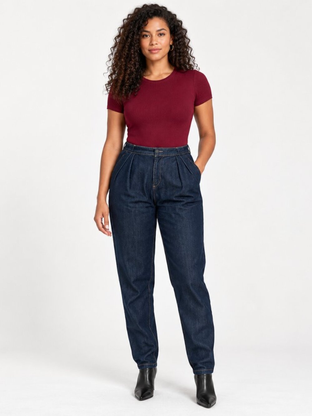 Emporio Armani High Waisted Tapered Pleated Jeans Dark Wash Denim 28 6